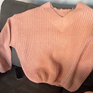 v neck pink knit sweater